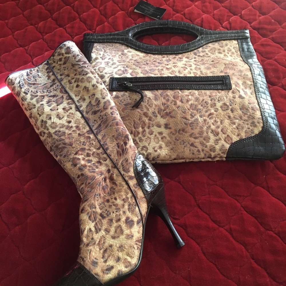 New Donald Pliner Leopard Print:/Solid Brown